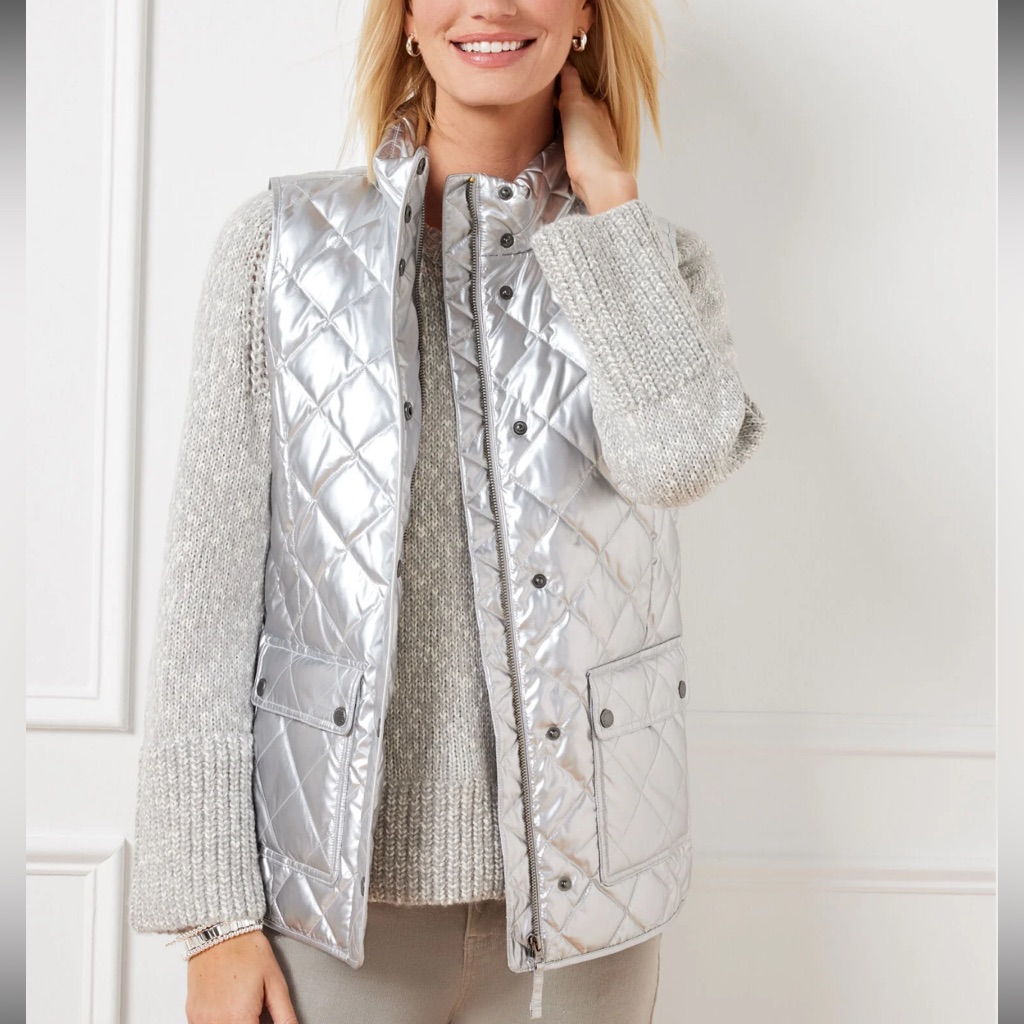 Nwt Talbots Quilted Down Puffer Vest, Silver